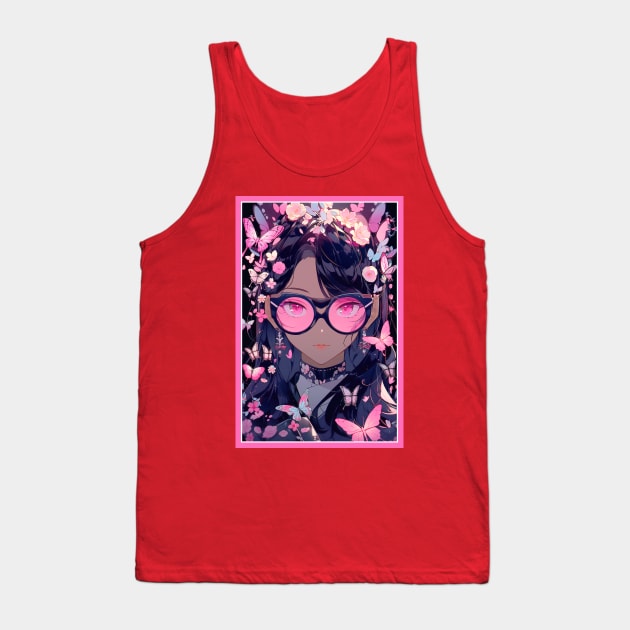 Aesthetic Anime Girl Pink Rosa Black | Quality Aesthetic Anime Design | Premium Chibi Manga Anime Art Tank Top by AlNoah